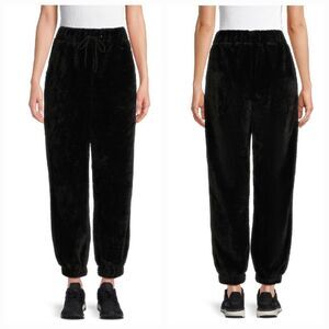 ☔️🔸️Black Faux Fur Plush Jogger Pants Small